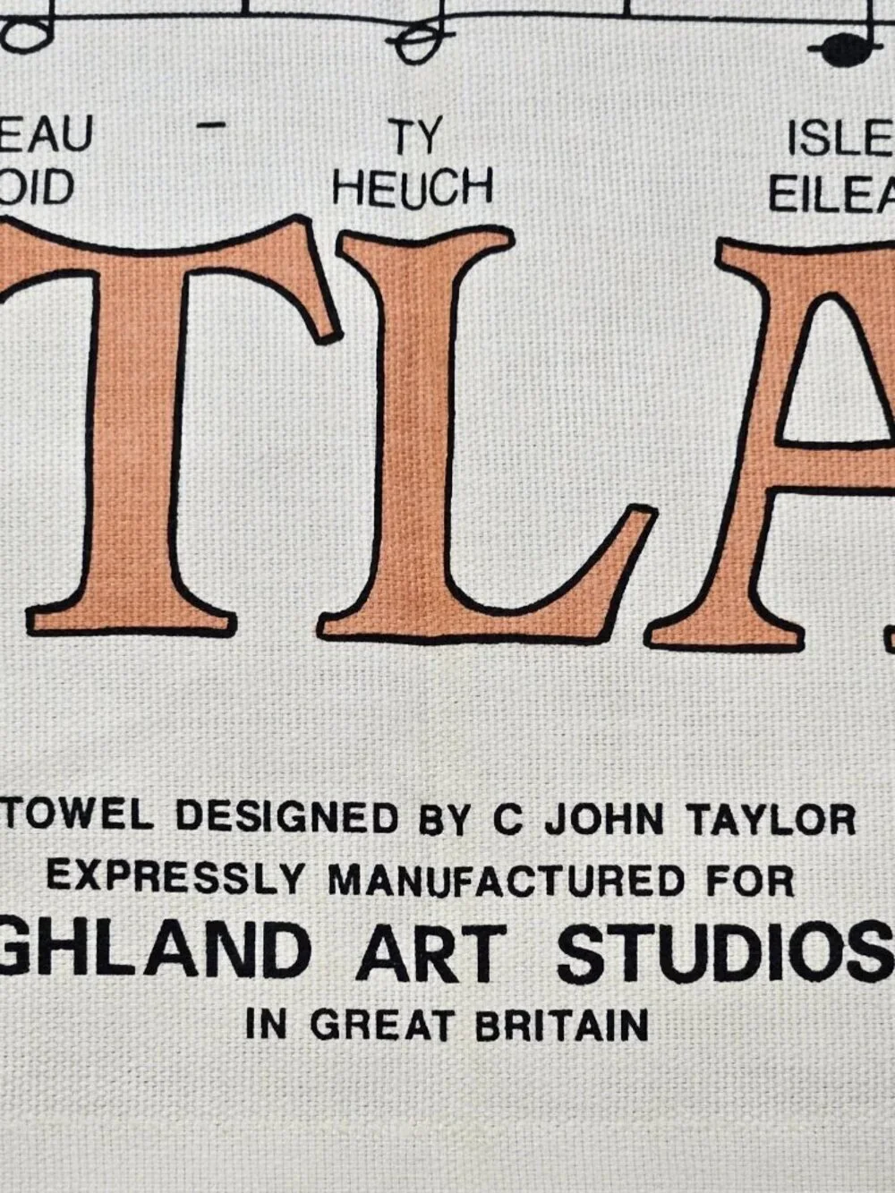Vtg Tea Towel Made in GB Atlantic Bridge Scotland Hymn Poem C John Taylor Cotton
